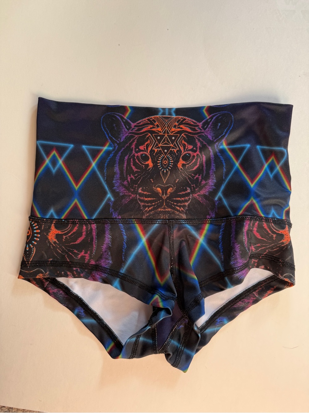 LIQUID DREAMS High-Waist Tiger Print Shorts - Black with Neon Accents Sz XS
